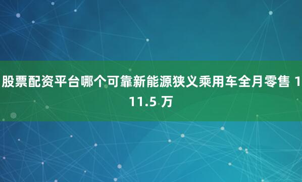 股票配资平台哪个可靠新能源狭义乘用车全月零售 111.5 万